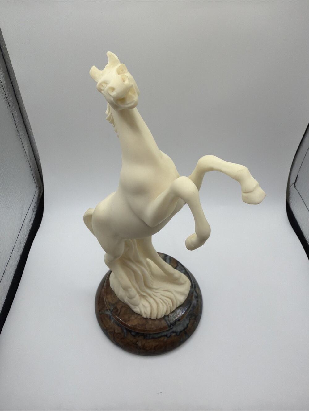 Vintage Resin Raring Horse Statue on Base 9”x4.5”